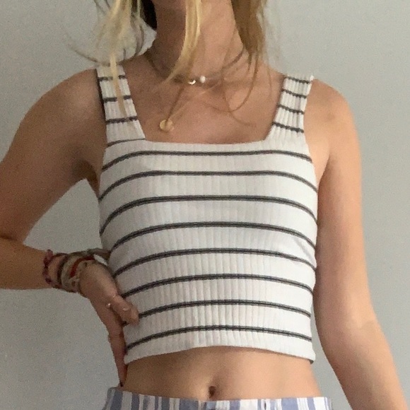 Women’s White cropped tank top with Black Stripes - Picture 3 of 5